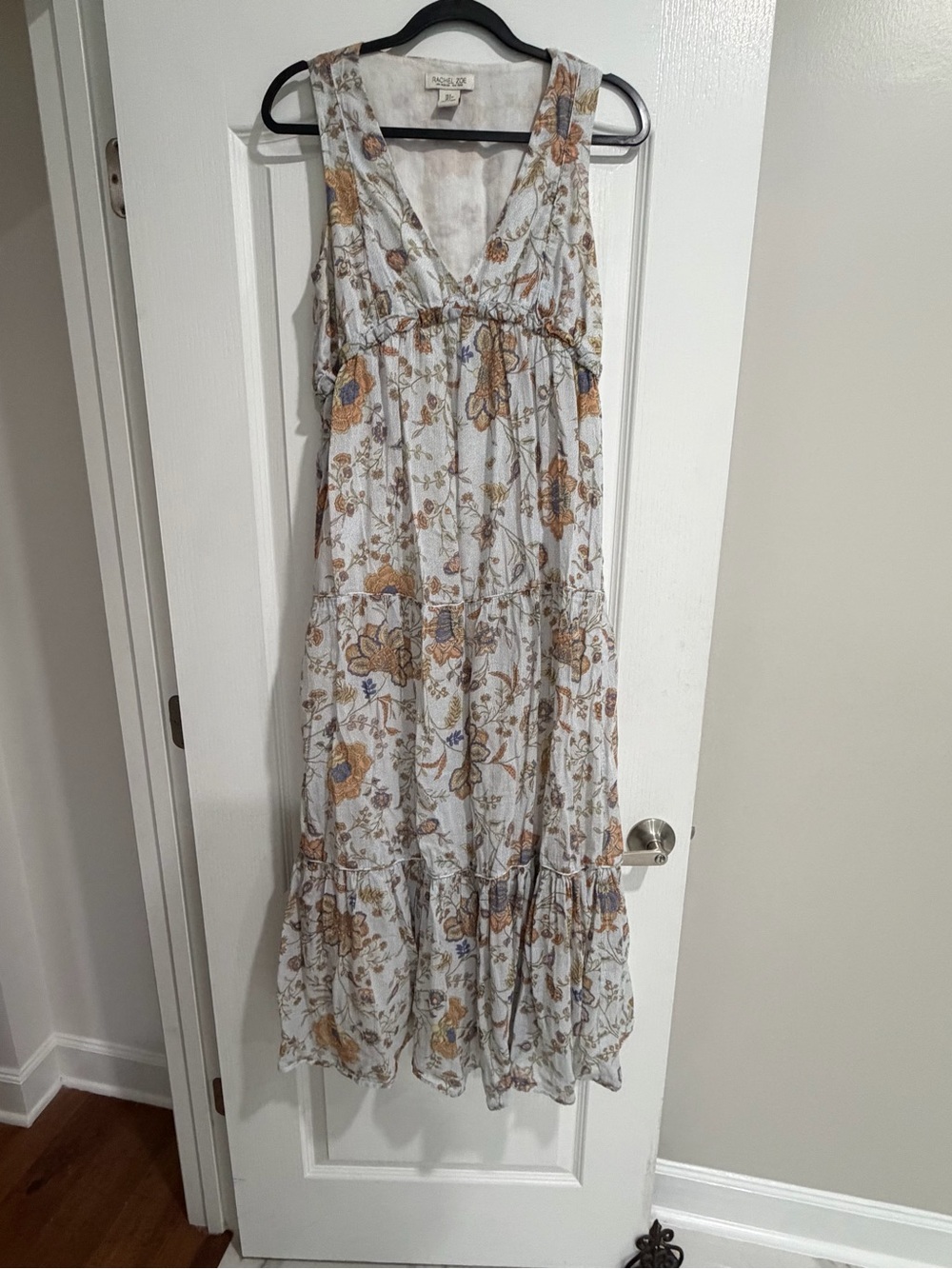 Rachel Zoe Sleeveless Maxi Dress in Cream with light blue and brown Floral